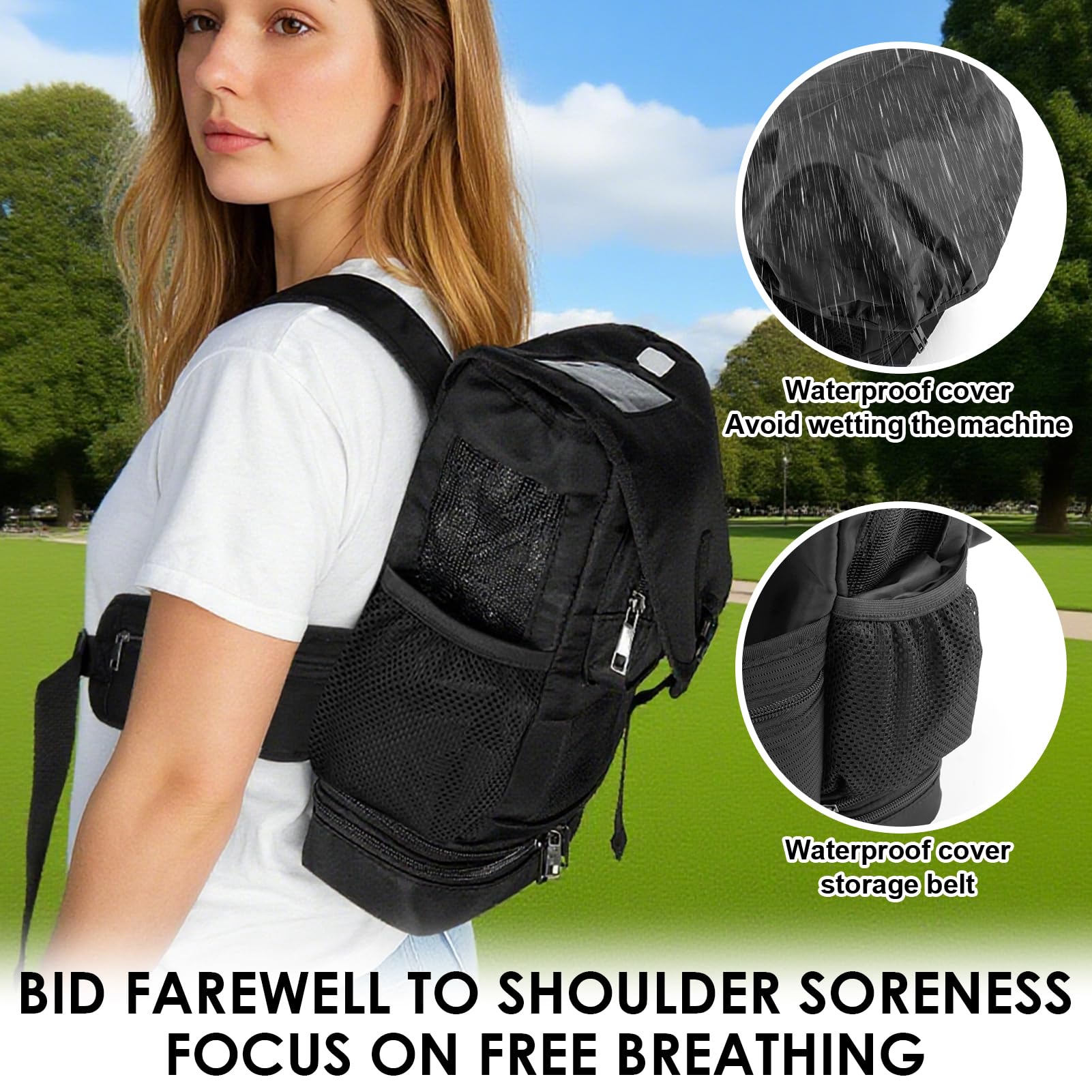 Mochila concentrador de oxígeno actualizada compatible con Inogen One G5 e Inogen Rove 6, dispositivo de oxígeno portátil ultra ligero portátil bolsa de malla para viajes al aire libre, Negro