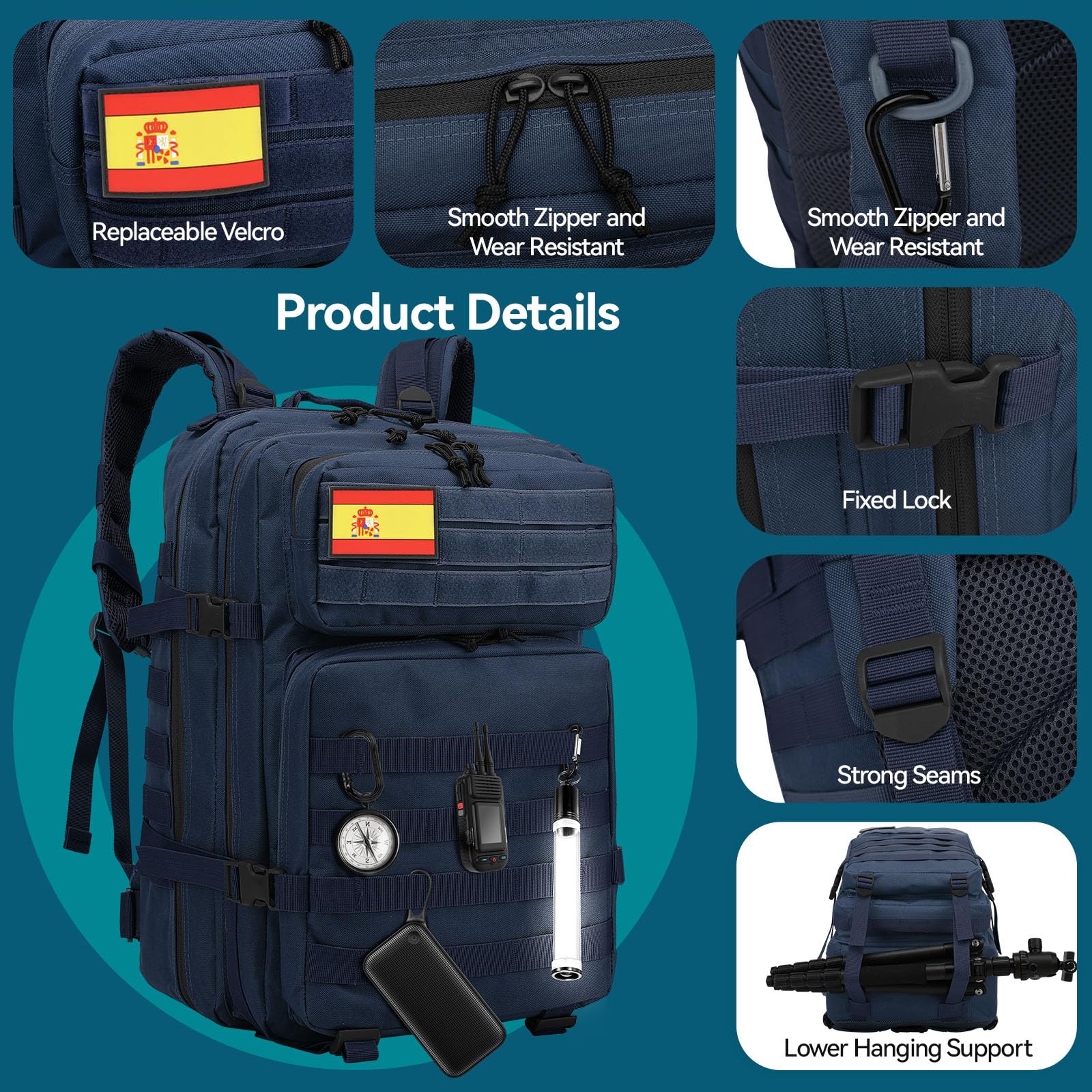 Delgeo Sac à Dos Tactique Militaire,45L Grande Capacité Sac à Dos, Pliable Imperméable Sac à dos Survie, Alpinisme, Randonnée, Trekking, Camping, Aventure ou Voyage