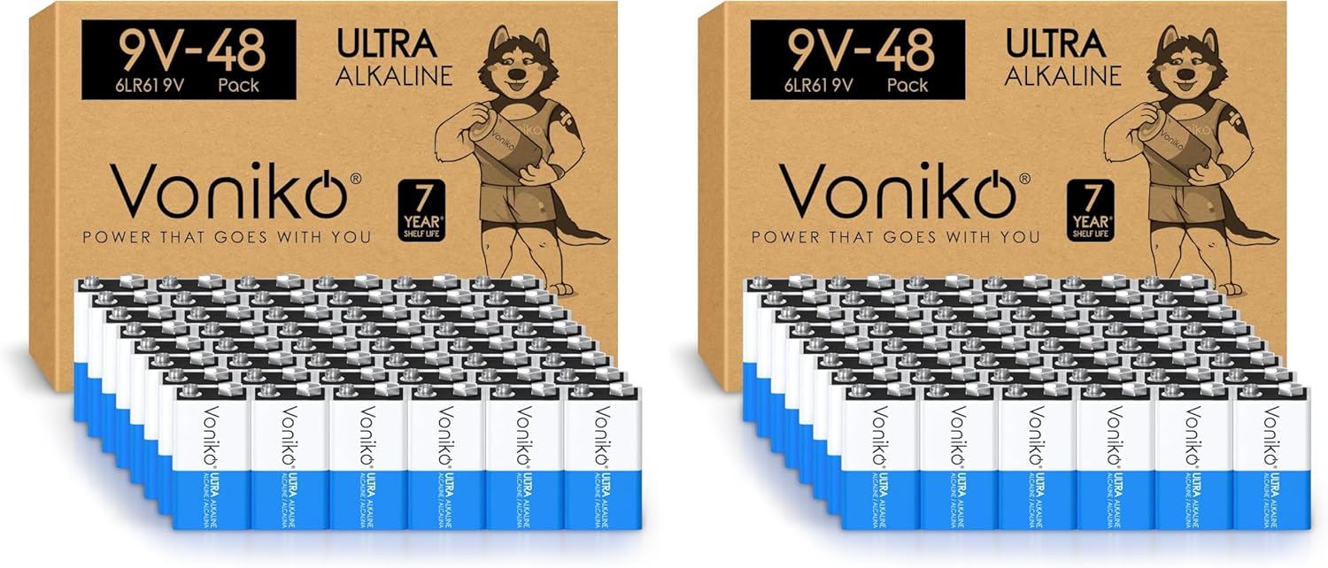 Voniko 9V Batteries - Alkaline 9V Battery 96 Pack - Ultra Long Lasting with a 7 - Year Shelf Life