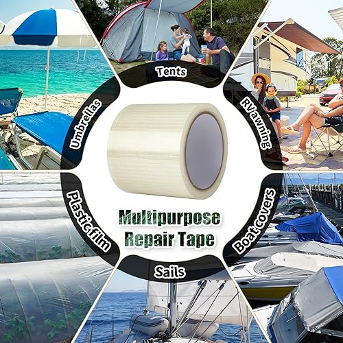 Miniatura 7 de 3 cintas de reparación de toldo RV de 3.15 pulgadas x 50 pies, cinta de reparación para tela de lona, cinta de reparación impermeable para tienda de