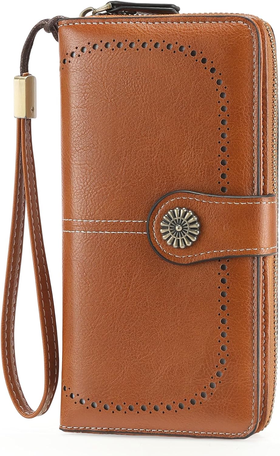Wristlet Wallets for Women Leather Credit Card Holder Bifold Brown
