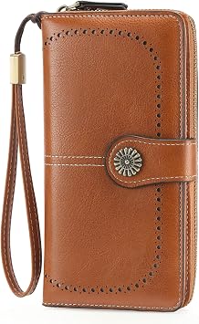 GOIACII Ladies Purse RFID Blocking Womens Wallet Wristlet Clutch Large Capacity Card Holder Brown
