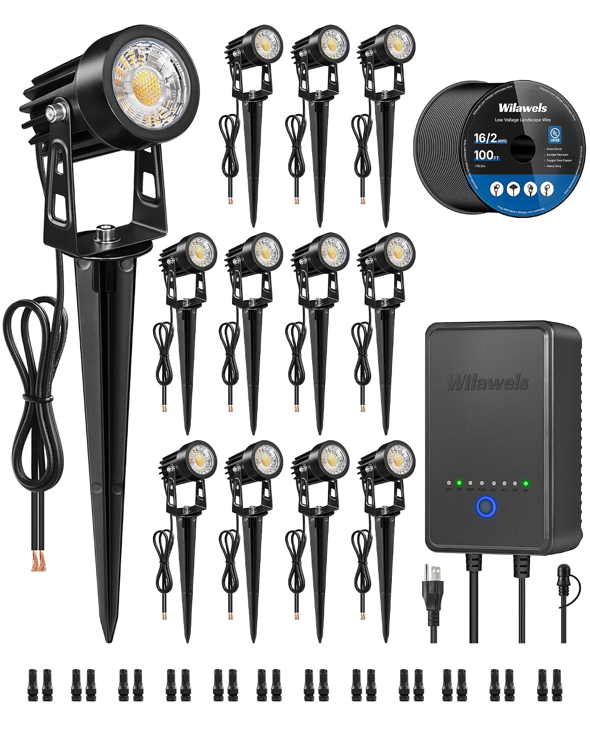 WILAWELS All-in-One LED Low Voltage Landscape Lighting Kit, 12-Pack Landscape