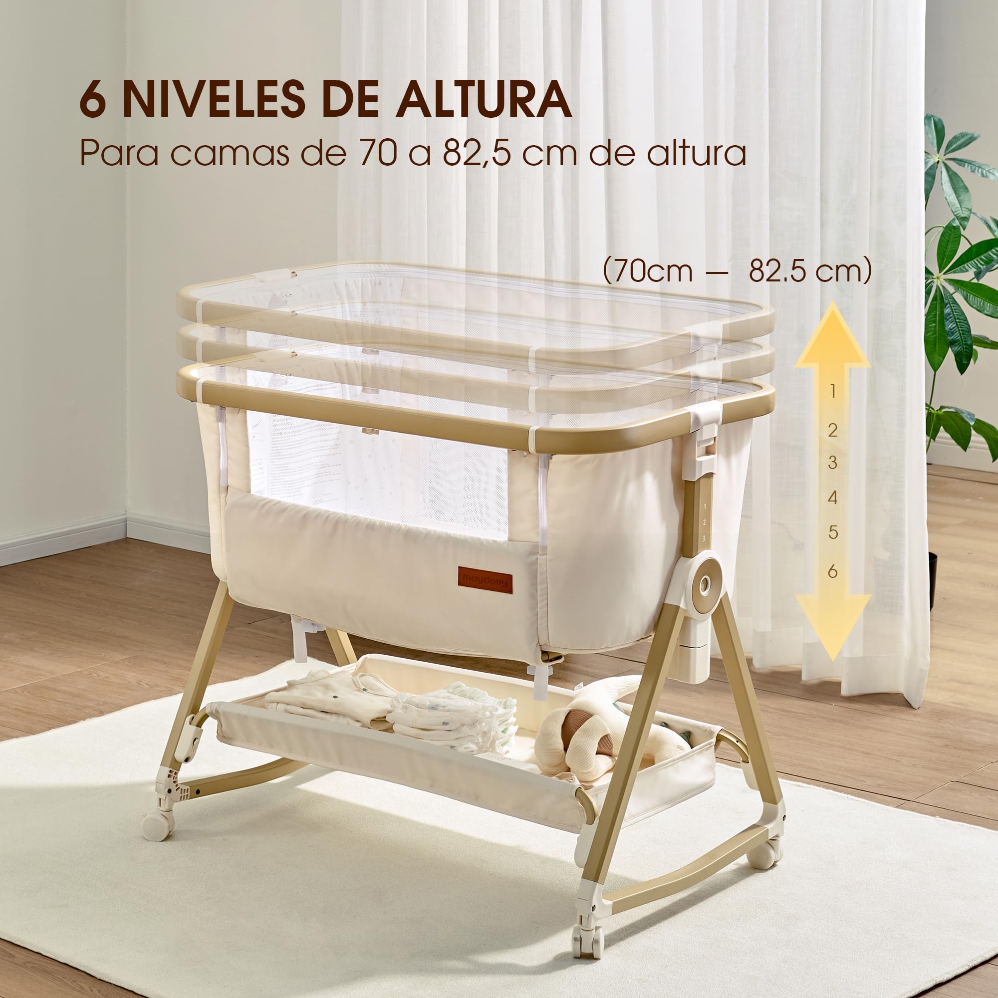 Maydolly Minicuna de colecho 3 en 1 con Ruedas para Cama de Matrimonio