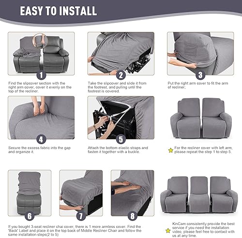Miniatura 5 de KinCam Fundas reclinables, fundas elásticas para sillas reclinables, fundas para sofá reclinable, fundas de sofá reclinable a rayas, fundas