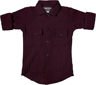 Zilcon Boys' Long Sleeve Button Down Shirt for Kids Woven Solid Two Pockets Price In India