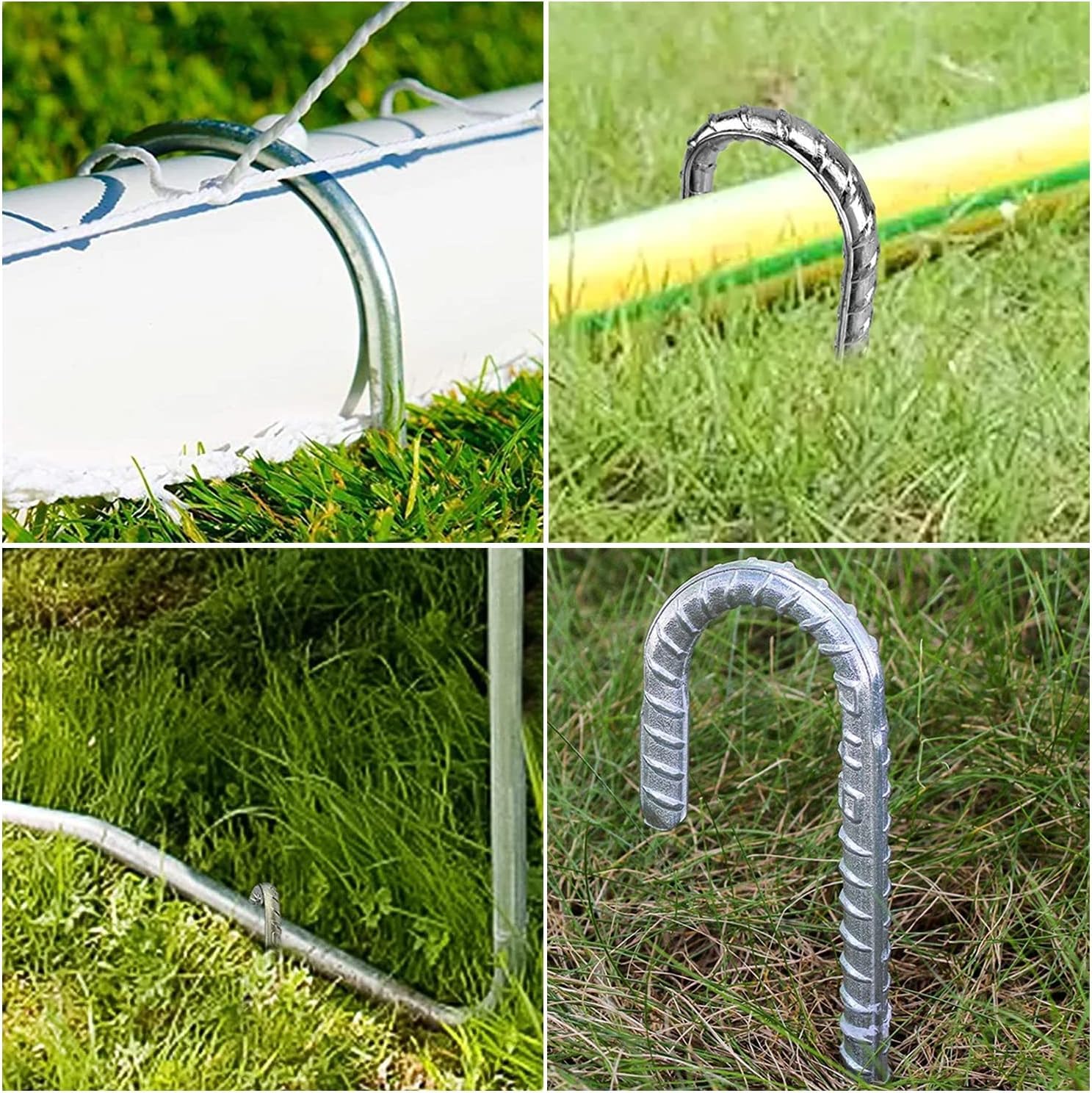 Lot de 8 piquets d'ancrage au sol galvanisés - En acier galvanisé - En forme de J - Pour plantes, camping, tentes, trampoline (30 cm, noir) Lot de 8 piquets d'ancrage au sol galvanisés - En acier