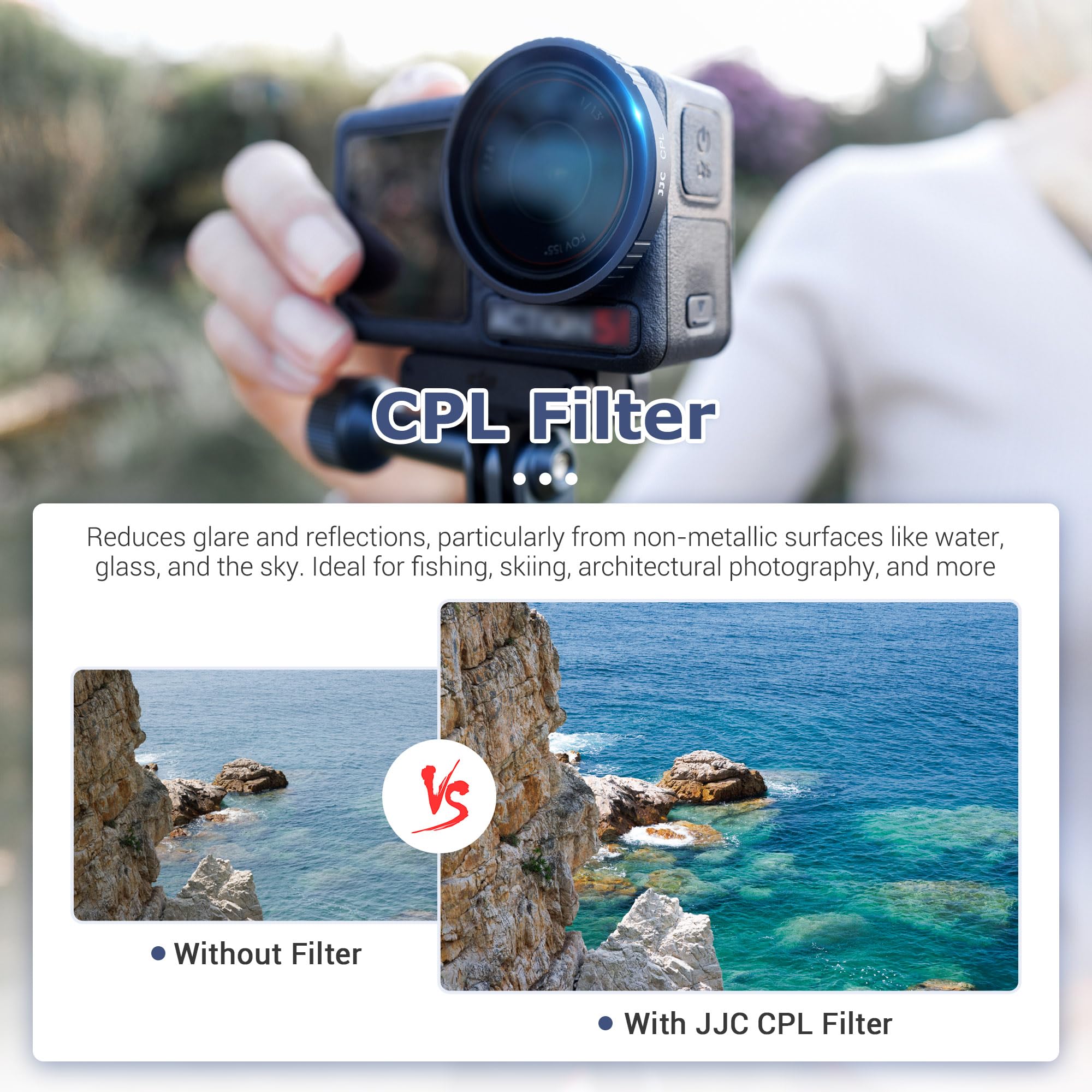 Filtr CPL Push In do DJI Osmo Action 5 Pro/4/3, okrągły filtr polaryzacyjny do DJI Action 5 Pro 4 3 z etui do przechowywania, wiele powłok HD szkło optyczne i aluminiowa rama, akcesoria do obiektywów