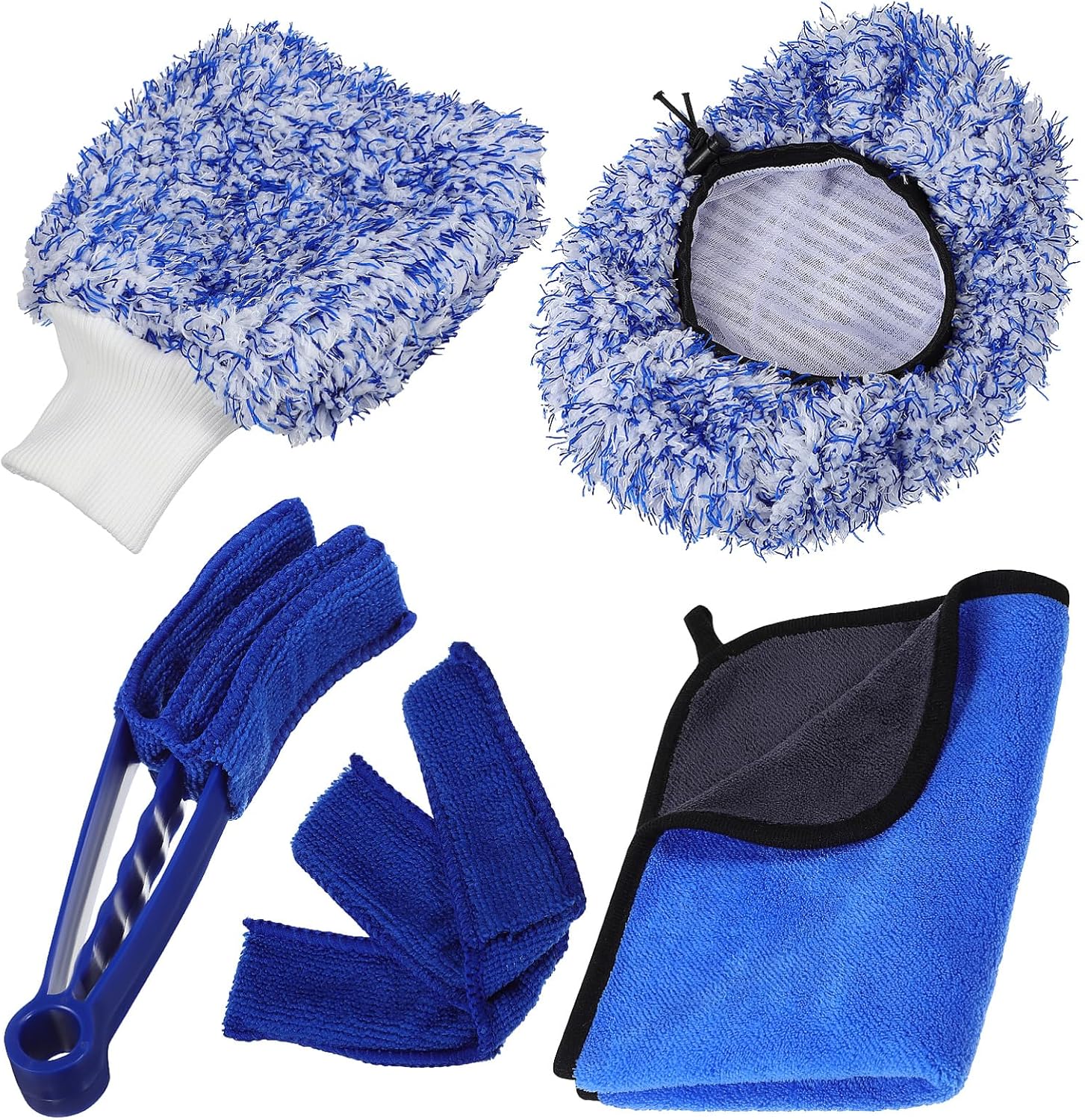 Ciieeo 5pcs Car Wash Kit Includes Microfiber Towel Wash Mitt Brush Cover Air Conditioning Outlet Brush Essential Vehicle Cleaning Tools for Cars Trucks Motorcycles