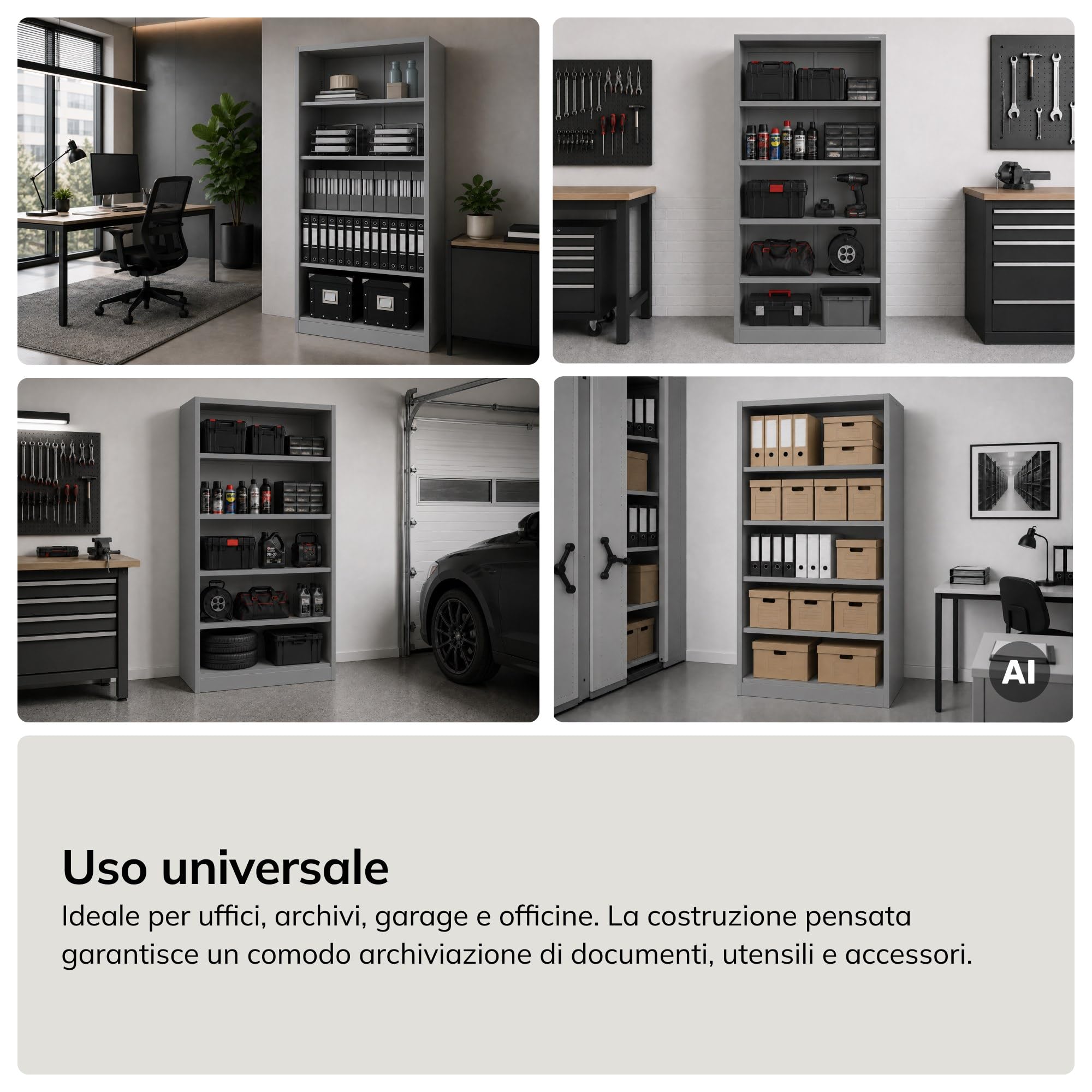 Jan Nowak Scaffale Metallico Ufficio Archivio, 5 Ripiani, 90 x 195 x 40 cm | Quattro ripiani regolabili ogni 2,5 cm, portata 40 kg ciascuno, schienale chiuso, montaggio a vite, superficie liscia