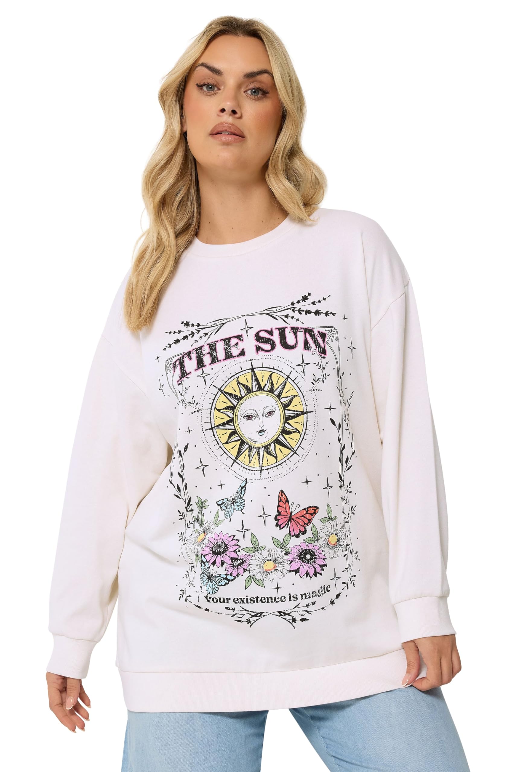 Yours Women's Ivory Floral Sun Graphic Sweatshirt In | Size: 16