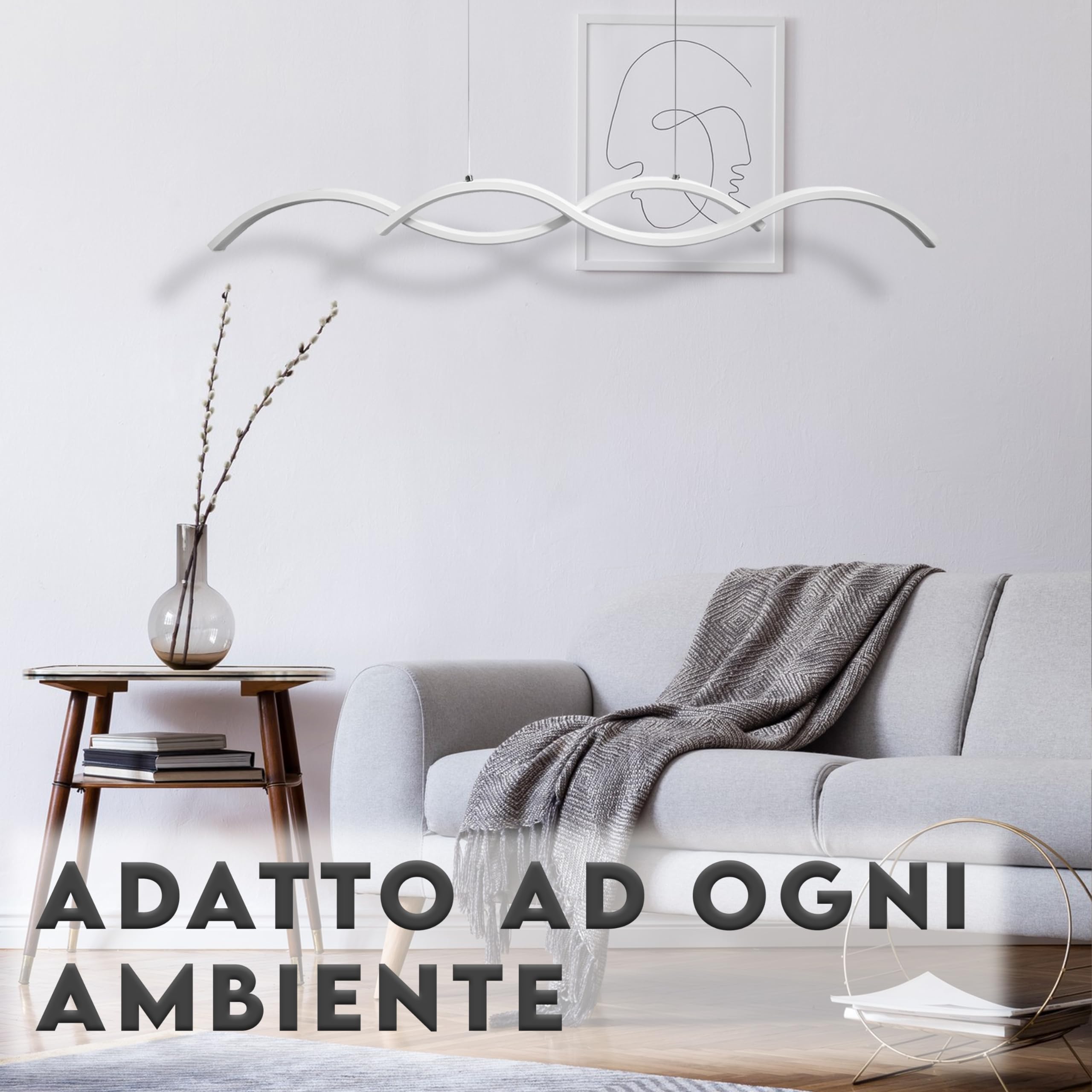 MAKA Lampadario a Led da Soffitto | 25W, 6500K Bianco Freddo | Pendente a Sospensione Moderno per Cucina, Salotto, Camera Letto, Ingresso, Bagno, Ufficio