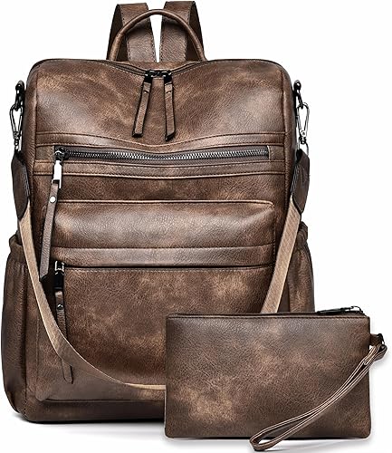 Dora & Liz - Mochila de cuero para mujer, diseño convertible a la moda, con correa colorida, para viajes y universidad