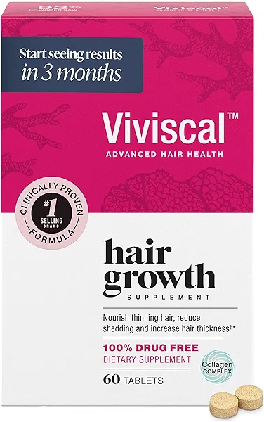 Viviscal Hair Growth Supplements For Women For Thicker, Fuller Hair, Nourishes Thinning & Loss, With Proprietary Collagen Complex, 60 Tablets, 1 Month Supply