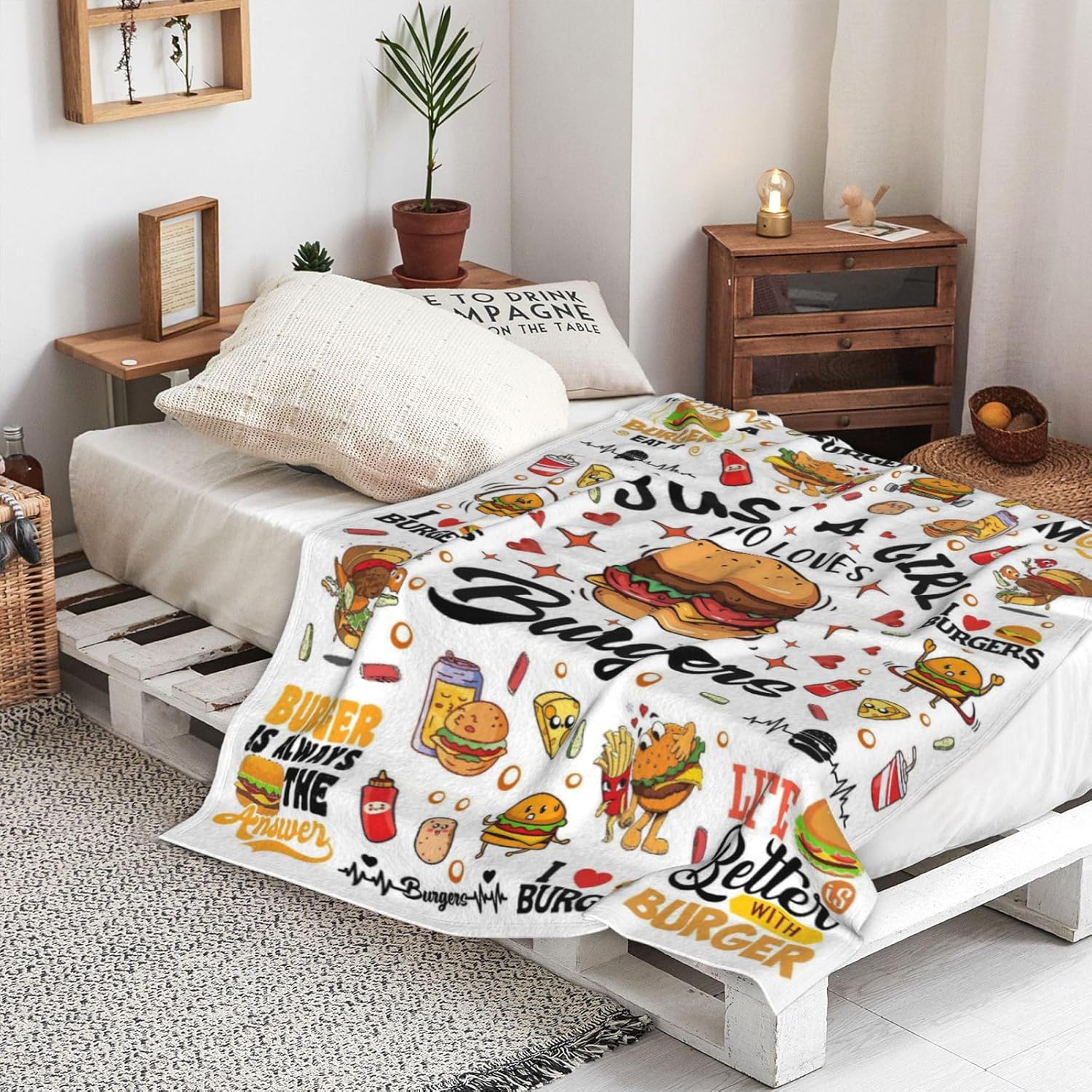 Burger Blanket Gifts for Burger Lovers,Hamburger Accessories Stuff Funny Throw Blankets,Hamburger Themed Gifts for Women Girls Teens 50"X40" - Image 6