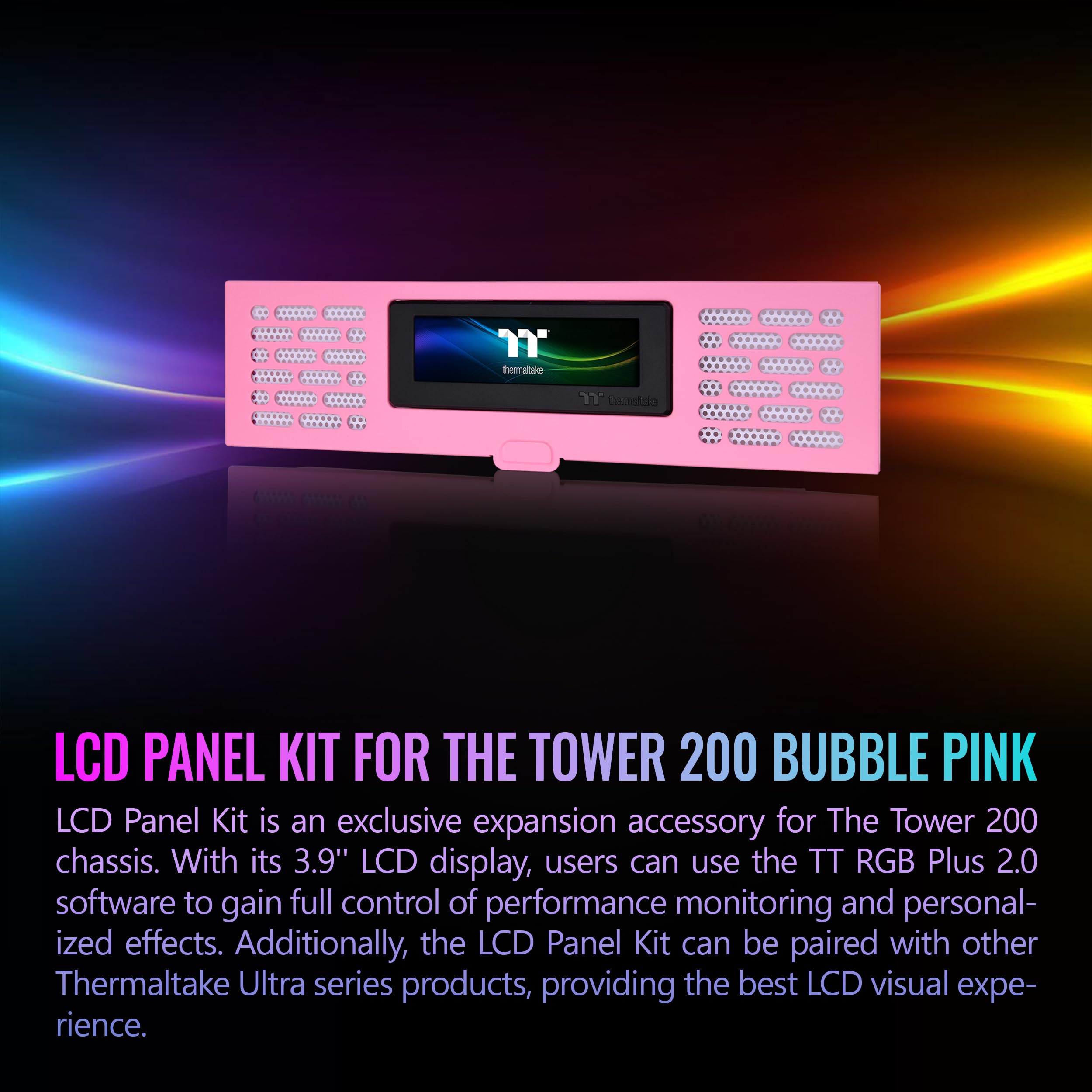 Thermaltake Tower 200 Series - Kit de Panel LCD Rosa Burbuja, Pantalla LCD de 3.9 Pulgadas, Compatible con el Software TT RGB Plus 2.0, AC-067-OOANAN-A1