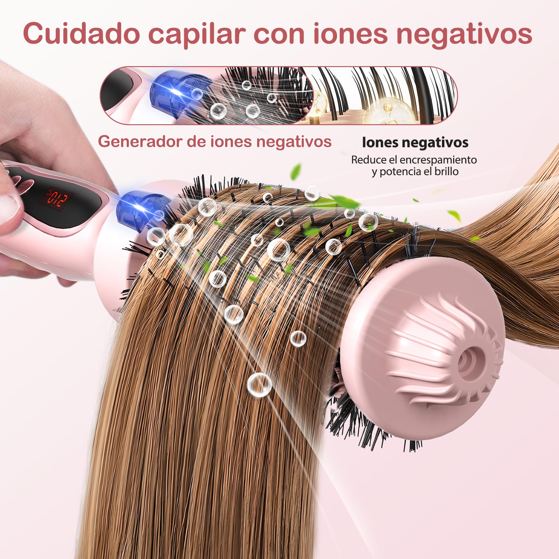 Cepillo Térmico Redondo Iónico 38mm, 9 Ajustes de Temperatura, Doble Voltaje