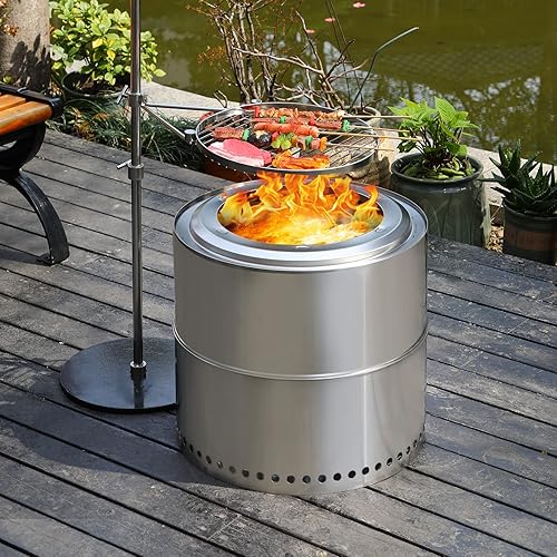 Miniatura 2 de REDCAMP Parrilla giratoria para fogata con base resistente, parrilla portátil de acero inoxidable para barbacoa al aire libre para cocinar con llama