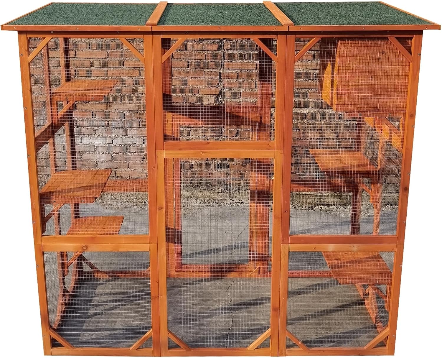 New Large Outdoor Weatherproof Multi Platforms Wooden Cat House Catio Indoor Feral Cat Shelter with Lounge Box Asphalt Roof