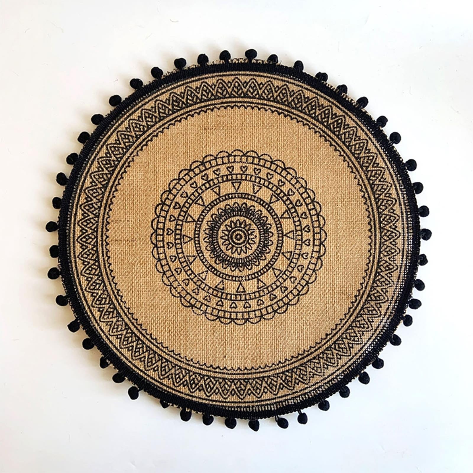 Lot de 6 sets de table vintage de 38 cm - En lin - Motif géométrique - Triangle - Fleurs - Avec boule - Lavables avec motif - Pour cuisine, table à manger, hôtel, style 12