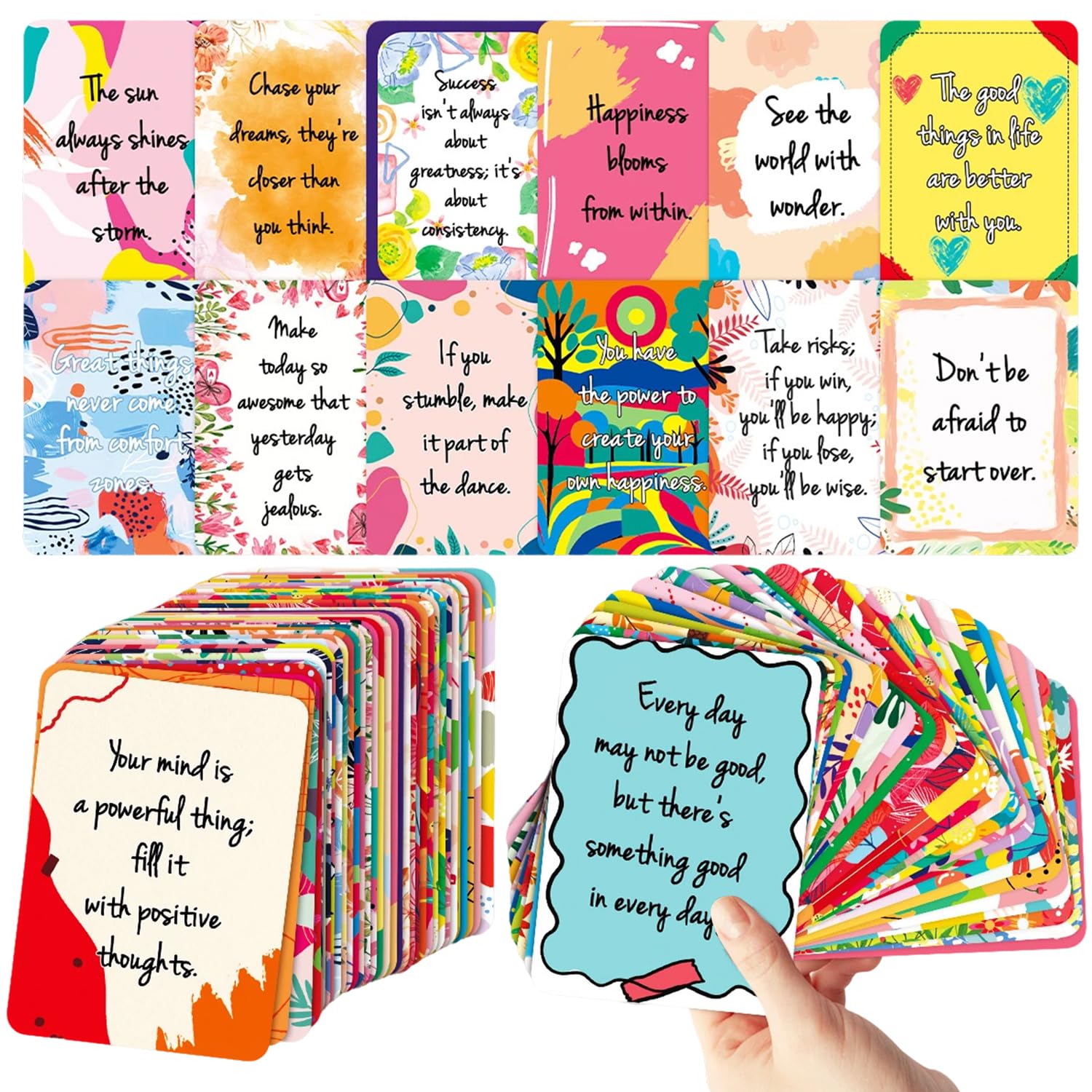 50pcs Positive Affirmation Cards with Motivational Quotes Note Daily Mindfulness Mental Health Cards for Kids, Women, Employees Coworkers 2.5 x 3.5 Inch