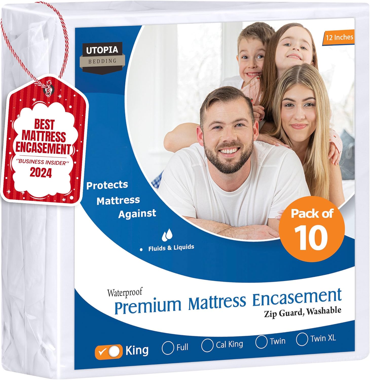 Utopia Bedding Premium Waterproof Bed Bug Mattress Cover, King Zippered Mattress Protector, 12 Inches Deep, Dust Mite Proof 6-Sided Mattress Encasement for Bed (Pack of 10)
