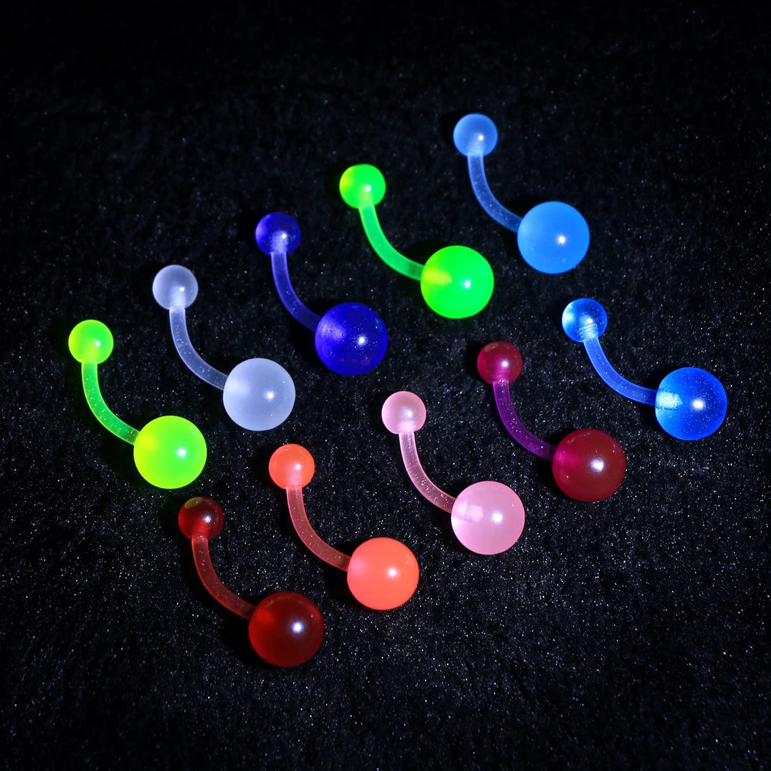 CM Crareesi Mania 10Pieces Belly Button Rings Glow in The Dark Belly Rings 14G Banana Barbells Colorful Navel Piercing Jewellery Navel Bars - Image 2