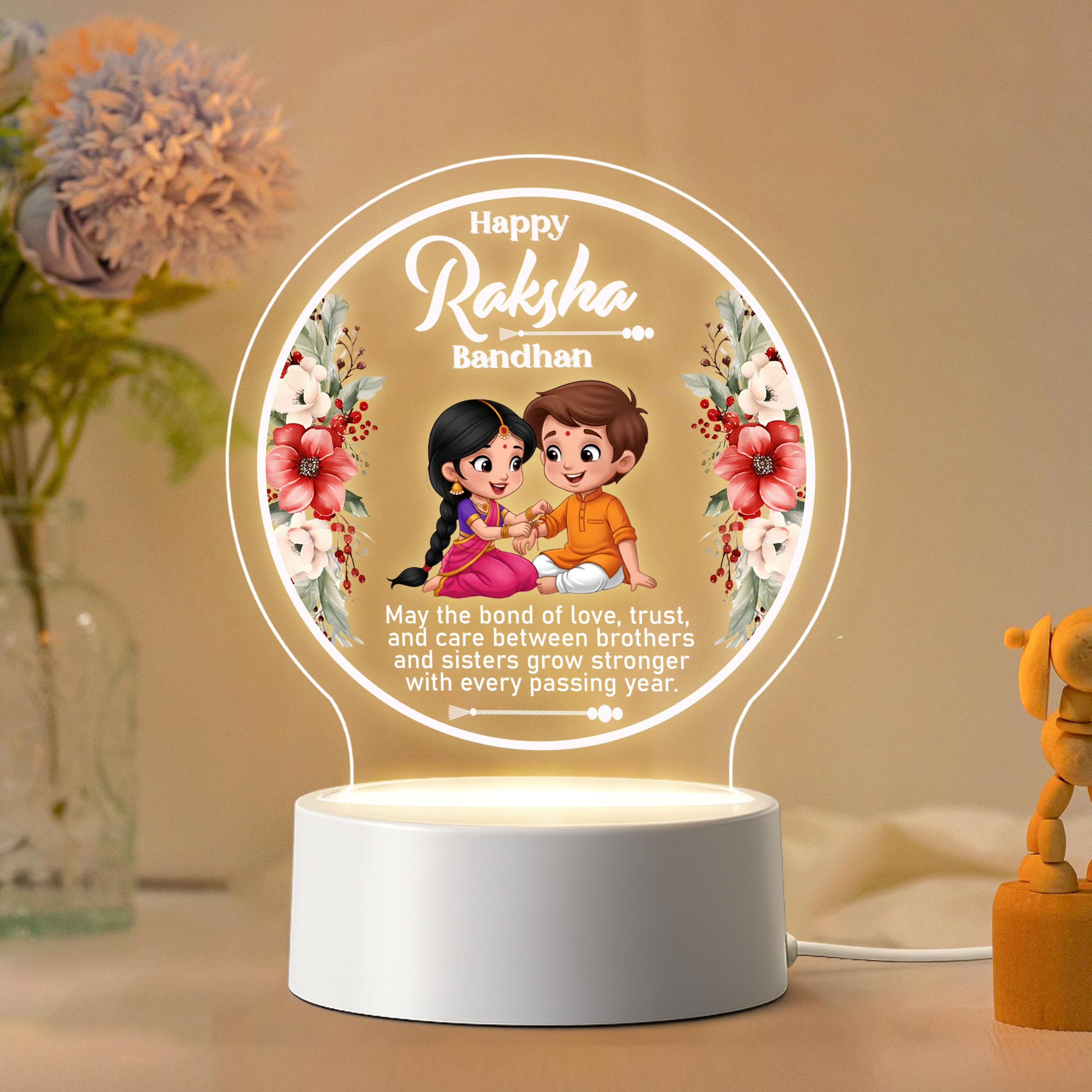 Brother Sister Gift | Raksha Bandhan Gift for Bhai and Behan | Decorative LED Lamp | Unique Rakhi Surprise Gift | Gift for Sister | Return Gift for Brother | (5.5 x 5.5 Inch)-image-33