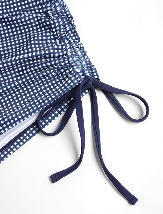 Women's Triangle Bikini Tie Back Plaid Shorts Swimsuit Bow Padded Two Piece Bathing Suit