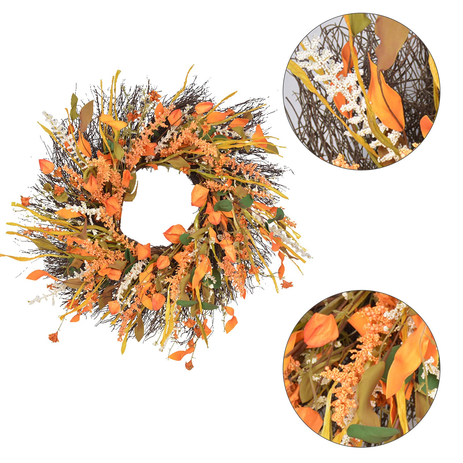 AGAATI Türkranz, Herbstkränze für die Haustür, 61 cm Herbstkornkranz mit l Weizen, Ernte orangefarbene Weizenohren-Kreisgirlande (Weizen A1)