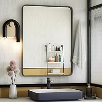 Vista 44 de ISKM Espejo con marco negro para pared de 20 x 16 pulgadas, espejo de tocador de baño antioxidante, vidrio templado, espejo rectangular redondeado