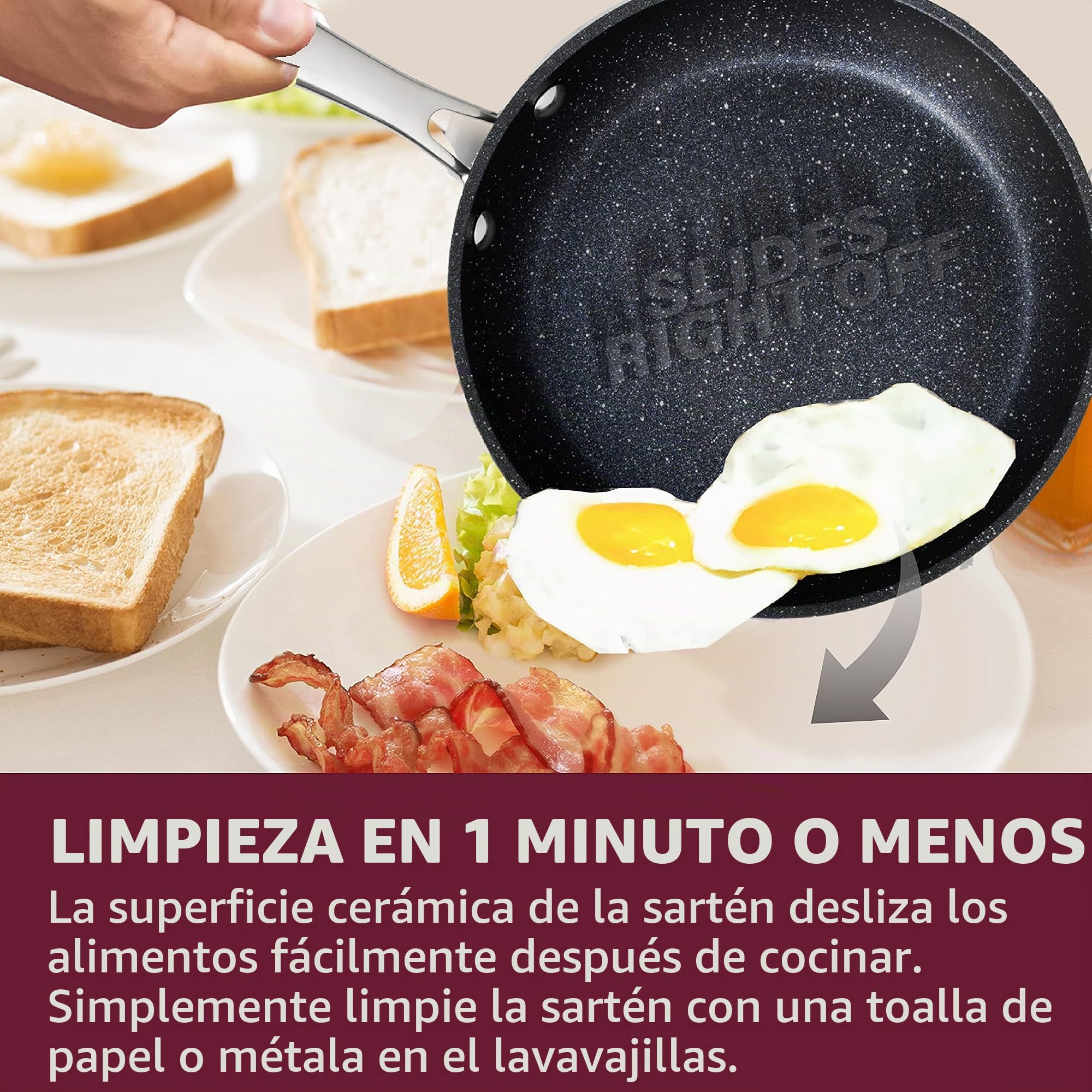 Granitestone - Juego anodizado duro, Sartén de 8, 10 y 12, libre de PFOA, aptas para horno, lavavajillas y utensilios de metal, sartenes antiadherentes, 3 piezas, negras