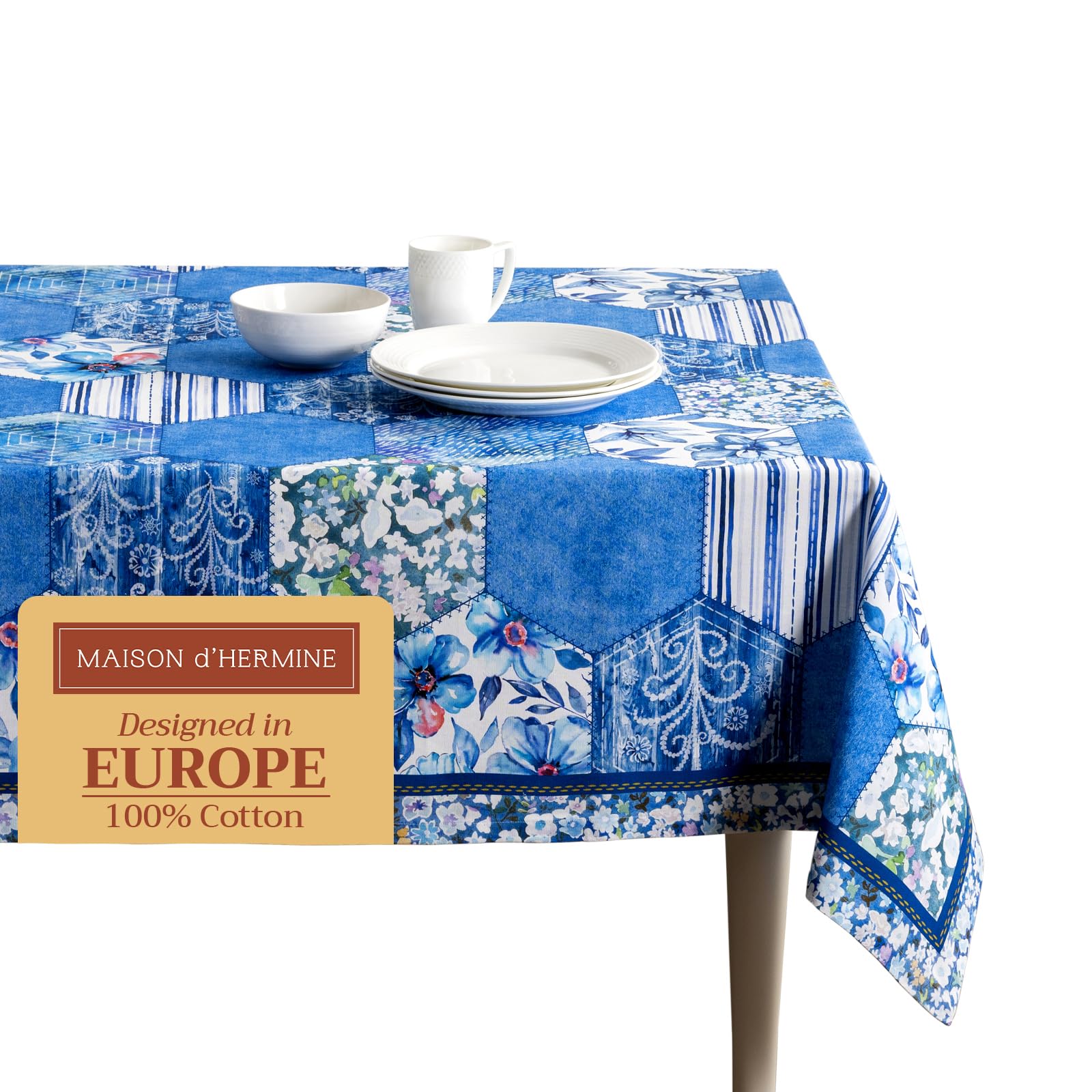 Maison d'Hermine Tischdecke, rechteckig, 100% Baumwolle, 220 cm x 160 cm. Wiederverwendbar, für den täglichen Gebrauch, zum Essen, für Partys, Festliche Anlässe und Frühjahr Sommer (Summer Blues)