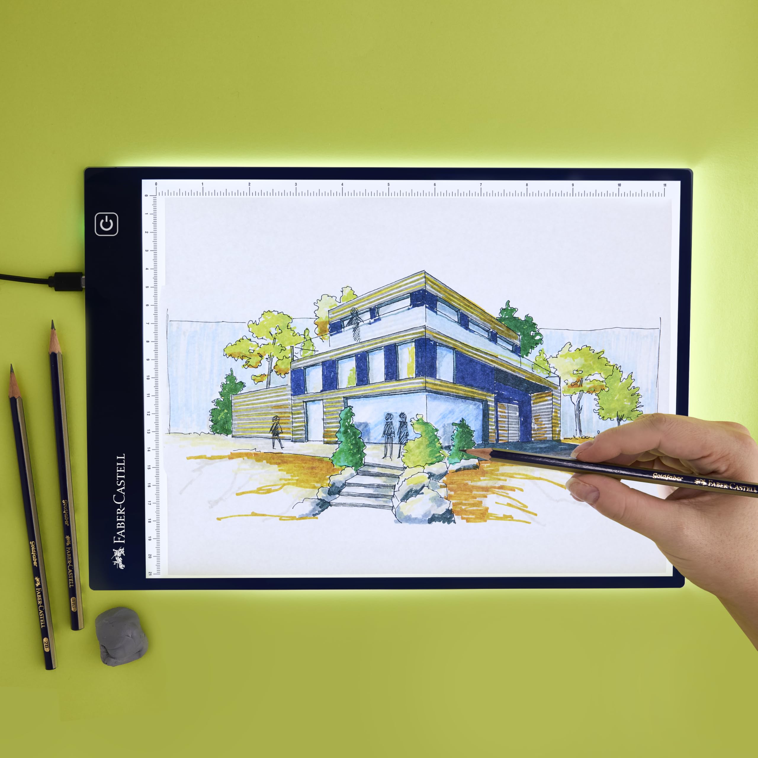 Faber-Castell Planche de traçage lumineuse LED : planche à dessin lumineuse réglable, bloc de dessin LED, boîte lumineuse de traçage, bloc lumineux et planche pour artistes, amateurs et adultes