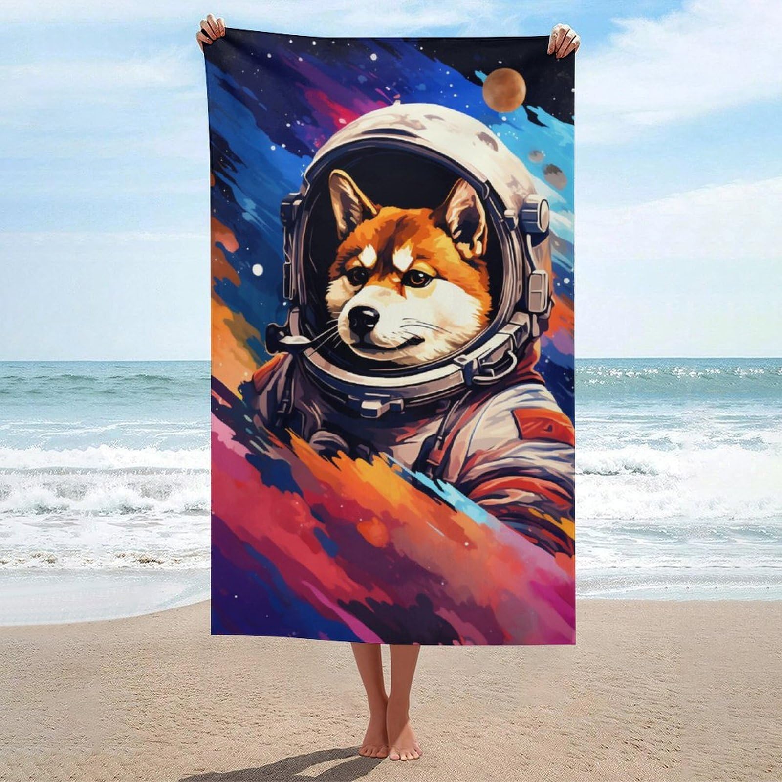 Serviettes de plage grandes Space Dog Explorer-175 130x80 cm pour bain adulte
