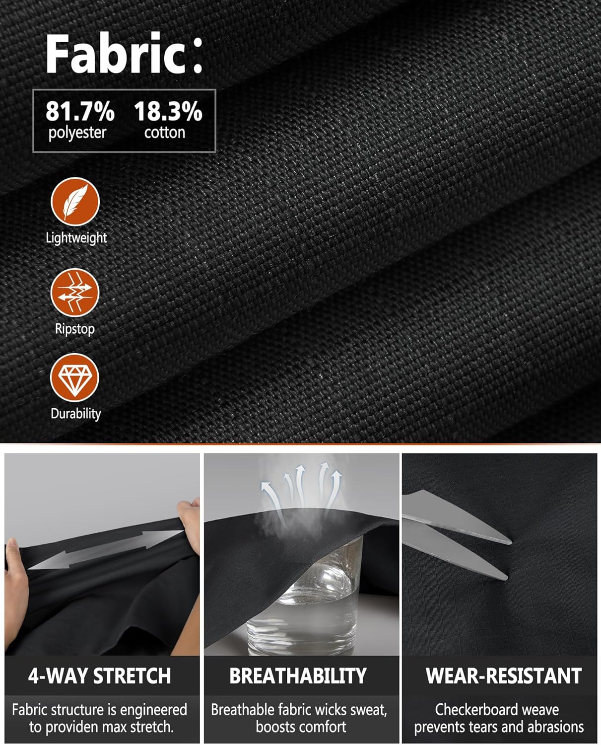 IGOLUMON Men's Stretch Tactical Pants, Ripstop Cargo Pants Outdoor Lightweight EDC Hiking Work Pants with 10 Pockets - Image 4