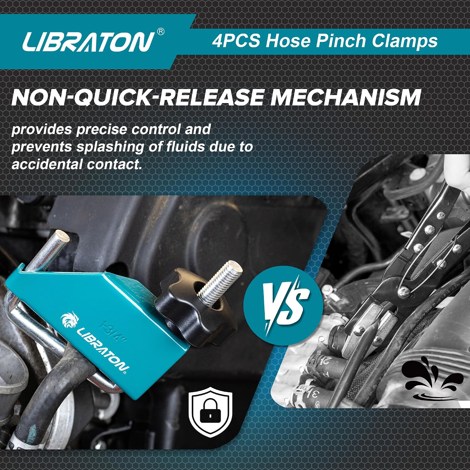 LIBRATON 4PCS Hose Pinch Off Pliers Set, Hose Clamp Pliers Automotive | For Fuel Line, Brake Line Clamp Coolant Radiator Hose Clamp Kit, 3/8" 1/2" 1" 1-3/4" Fluid Gas Line Clamps
