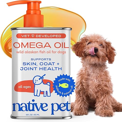 Native Pet Omega 3 Fish Oil for Dogs & Cats – Wild Alaskan Salmon Oil for Dogs Skin and Coat, Supports Joints, Heart & Shedding – Fast-Absorbing Omega 3 6 9 Liquid Supplement – 16oz