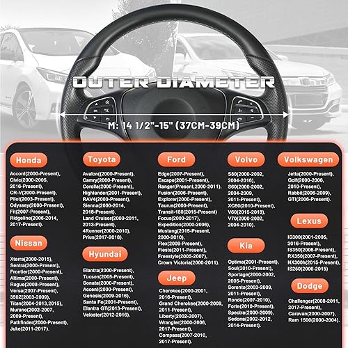 Miniatura 34 de SEG Direct Funda universal para volante de automóvil, de 15 pulgadas, piel de microfibra, color blanco y gris Negro y gris