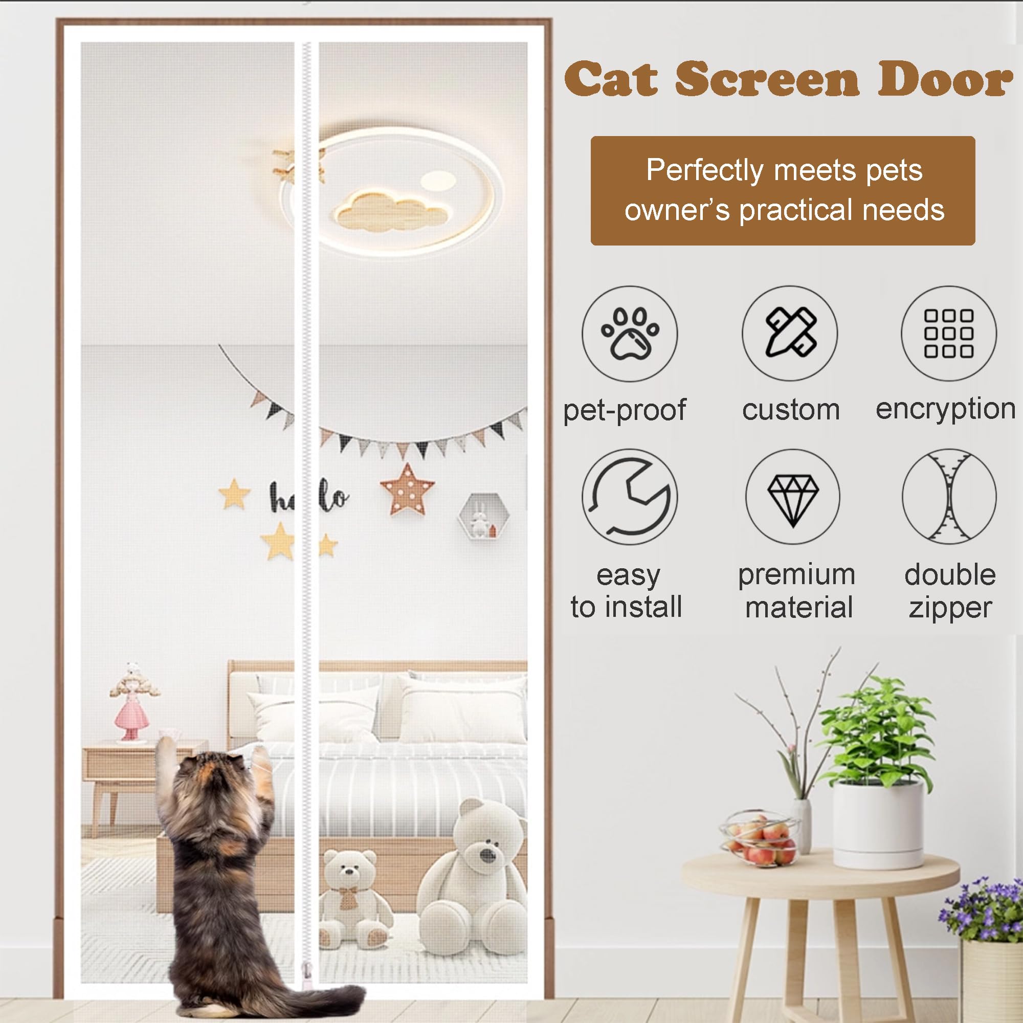 Zanzariera per porta per gatti di dimensioni personalizzate, rinforzata, resistente agli animali domestici, zanzariera con doppia cerniera, impedisce che cani e gatti escano da casa (larghezza x