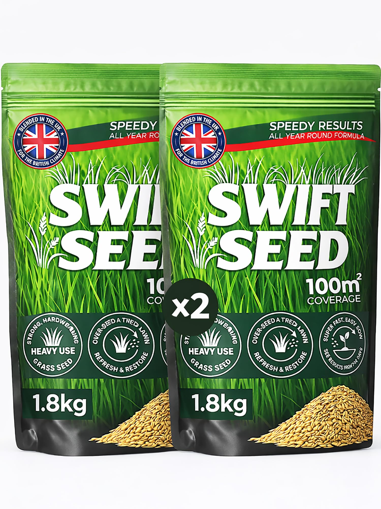 1.8kg Grass Seed by Swift Seed Covers 100m² Premium Fast Growing, Hard-Wearing Lawn Rapid Growing Germinating Lawns, Patch Repair & Overseeding -UK Climate Blend EEC Rule & Standards (All Year, 1.8kg) — view 10