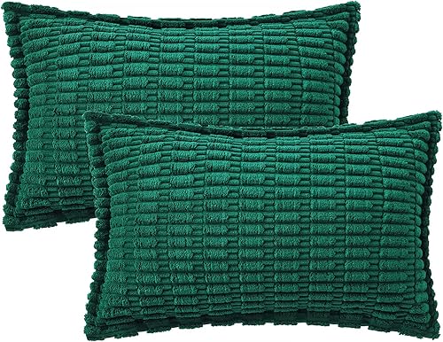 Miniatura 6 de MIULEE Fundas Decorativas para Cojines de Pana Verde Navideña, Paquete de 2, Fundas de Almohadas Suaves a Rayas con Borde Ancho, Decoración Moderna