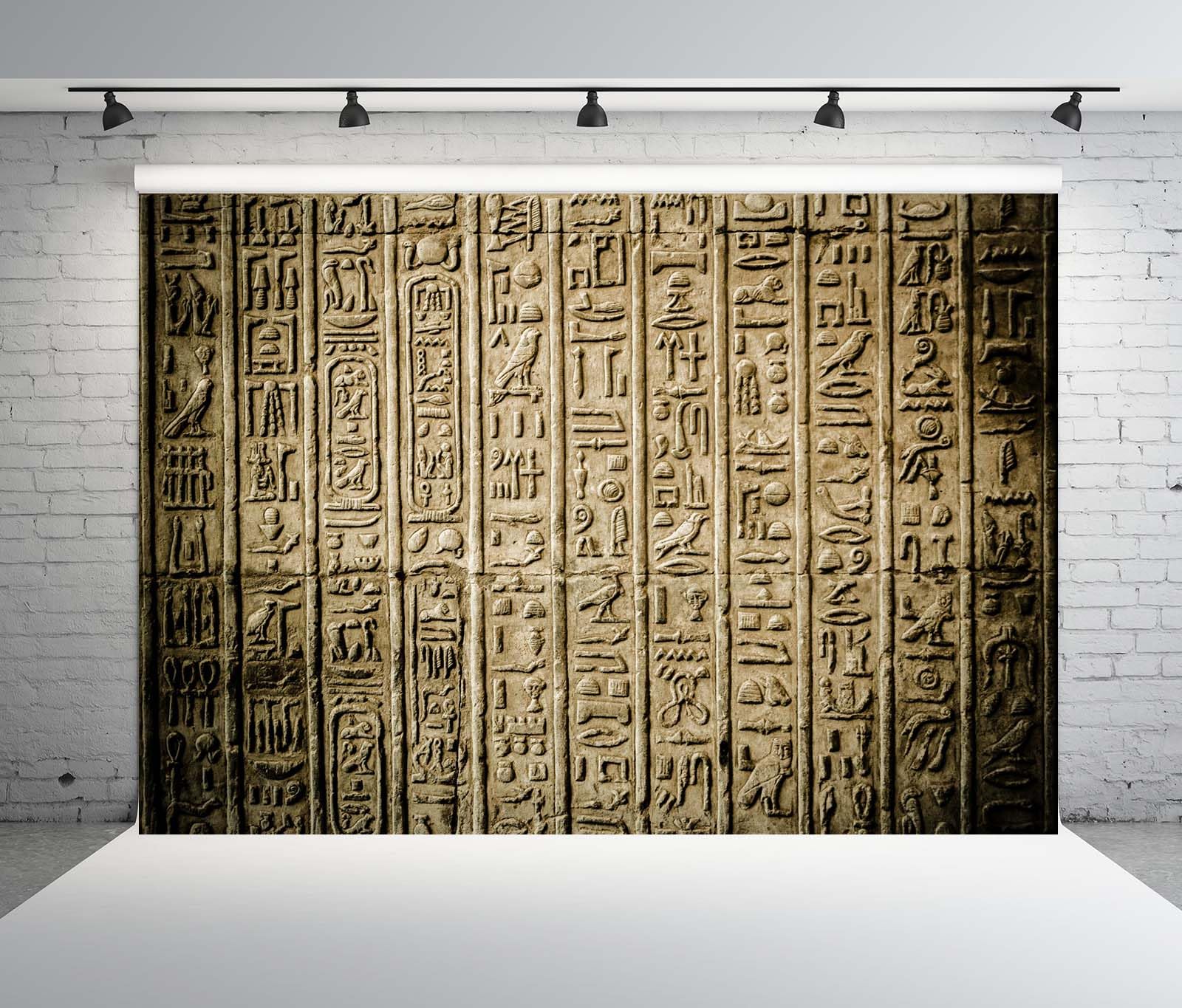 BELECO 5.2x3m Telo sfondo geroglifici egizi antichi | Tempio egiziano faraone muro arenaria scolpita sfondo archeologia banner festa tema egitto accessori foto