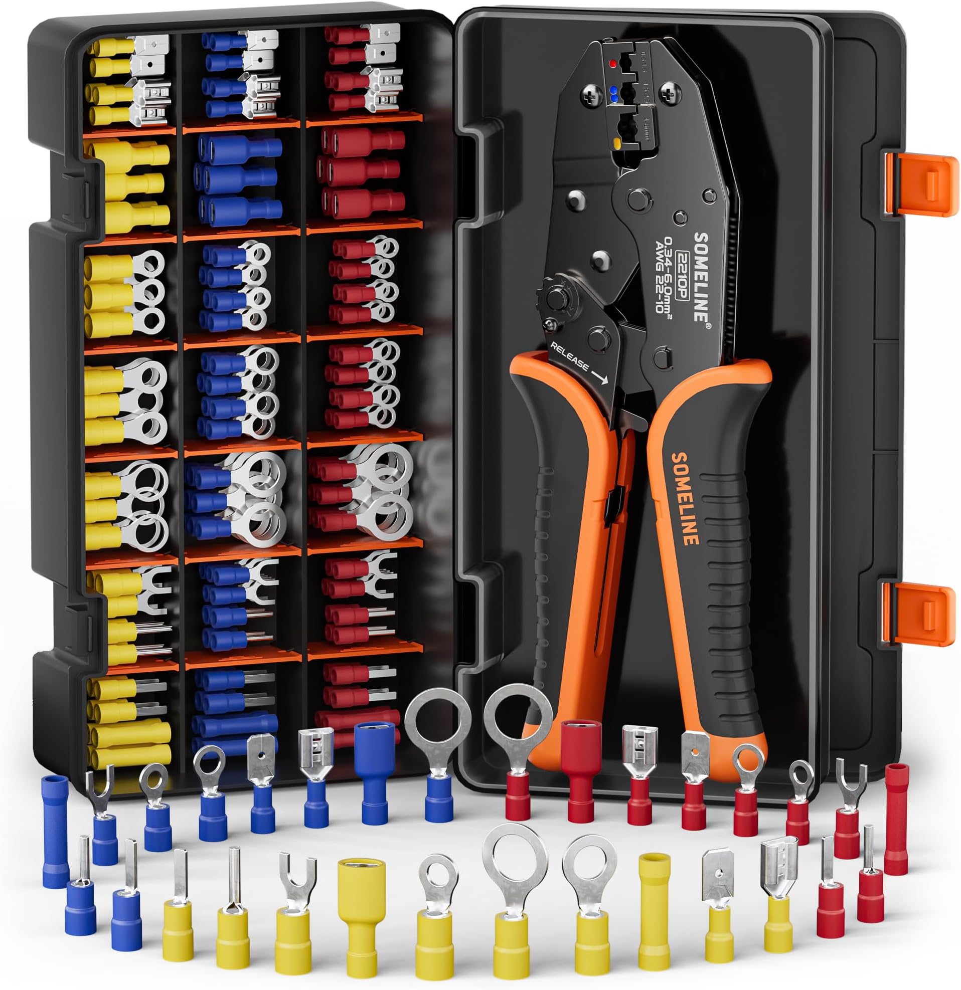 SOMELINE Insulated Wire Terminal Crimping Tools Kit, Crimping Tool Set with 30 Sizes Wire Crimps Terminal, Crimping Cable lugs Set, Butt Plugs Terminal for 0.34-6mm²(AWG 22-10) Electrical Wire