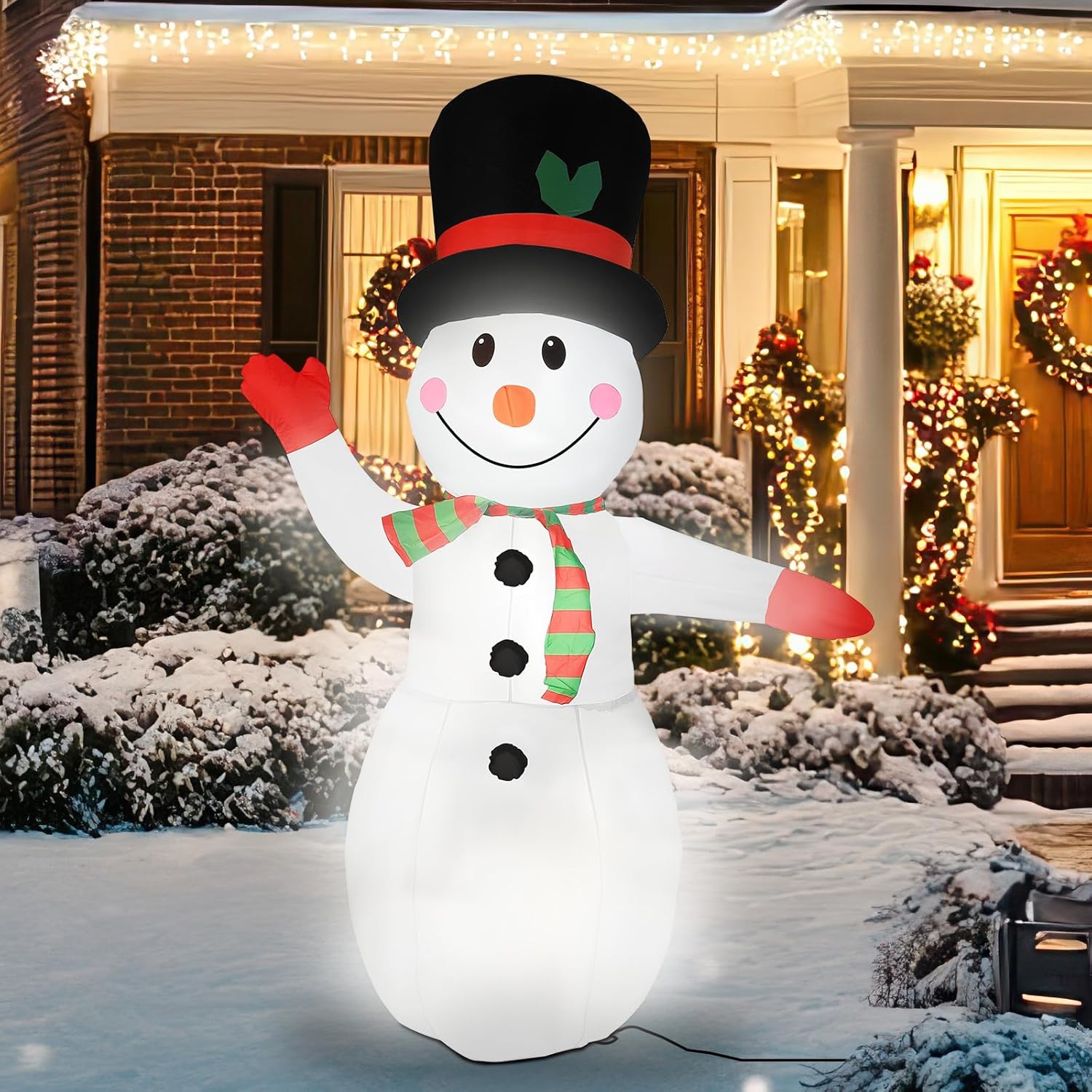 8FT Christmas Inflatable Snowman, IP65 Lighted Blow Up Gentle Snowman with LED Lights, Automatic Inflation Yard Decorations for Lawn Garden Holiday Decor