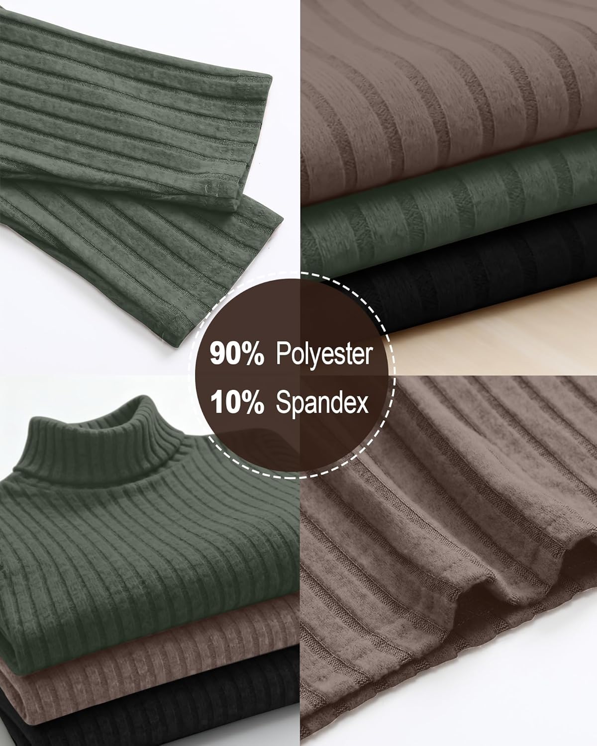 3 Pack Women's Long Sleeve Turtleneck Shirts Ribbed Knit Slim Fit Undershirts Basic Thermal Underwear Tops(Black, Army Green, Coffee,XX-Large) - Image 3
