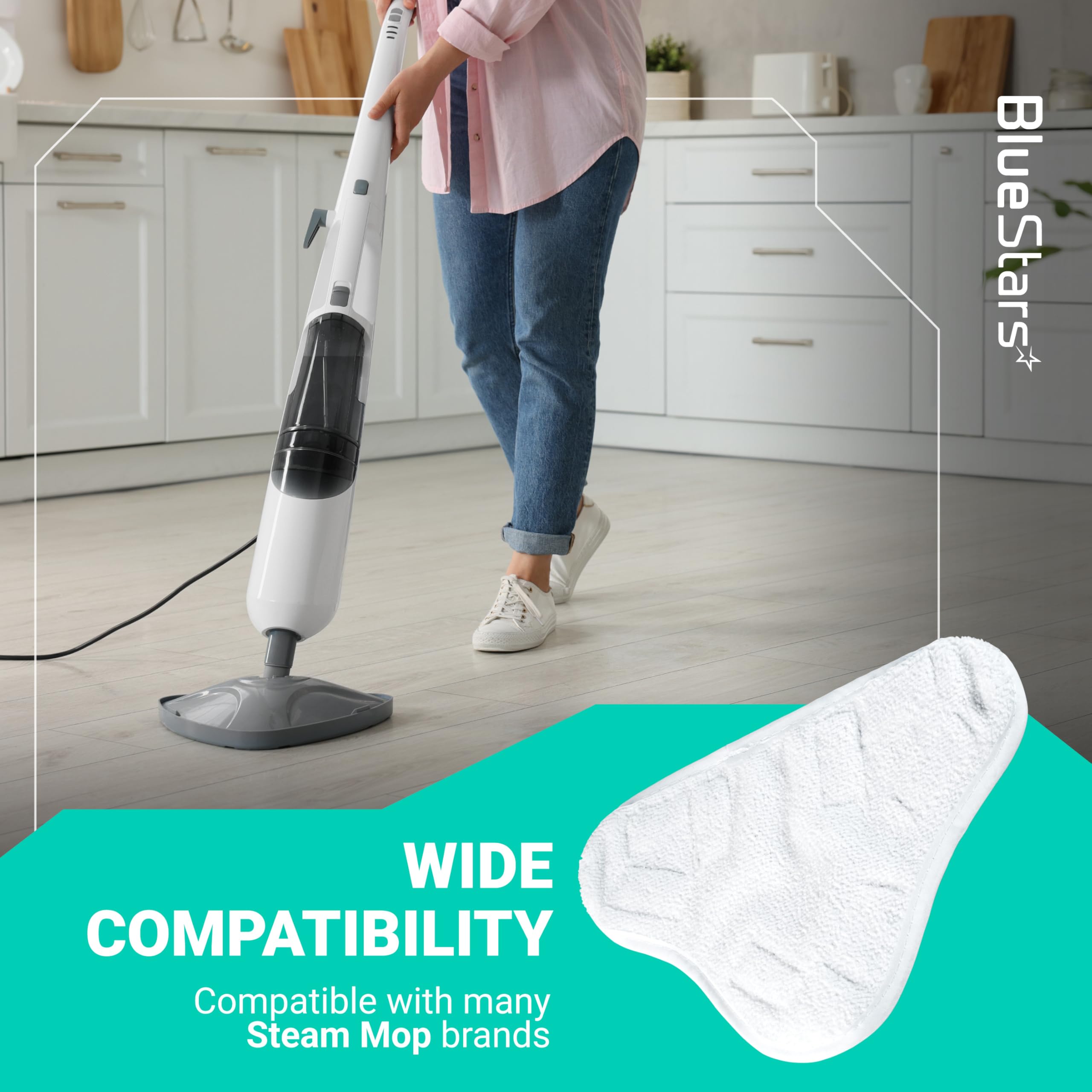 BlueStars Paquete de 8 Almohadillas de Microfibra para mopa de Vapor, Almohadillas de Repuesto compatibles para Modelos Populares 5 en 1, Lavables y Reutilizables