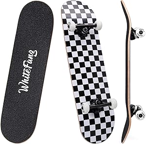 WhiteFang Skateboards for Beginners, Complete Skateboard 31 x 7.88, 7 Layer Canadian Maple Double Kick Concave Standard and Tricks Skateboards for Kids and Beginners