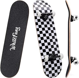 WhiteFang Complete Skateboard for Beginners 31x7.88 Inch 7-Layer Canadian Maple Double Kick - Kids Tricks Board Up to 220lbs