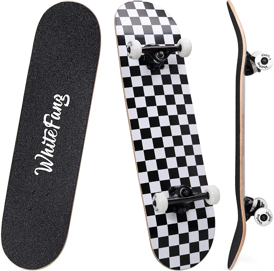 Skates WhiteFang para iniciantes, skate completo 71 x 7,88, 7 camadas de bordo canadense chute duplo padrão côncavo e skates de truques para crianças e iniciantes